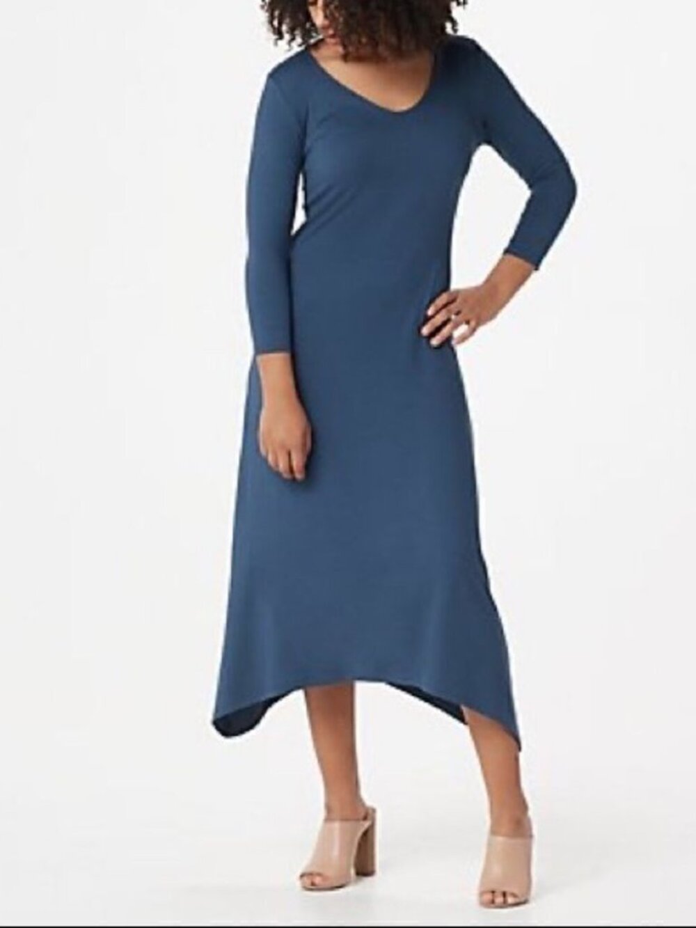 G.I.L.I. Peached 3/4  Sleeves Knit V-Neck Dress